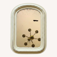 Antique Arched White-Painted Wood Vanity Mirror