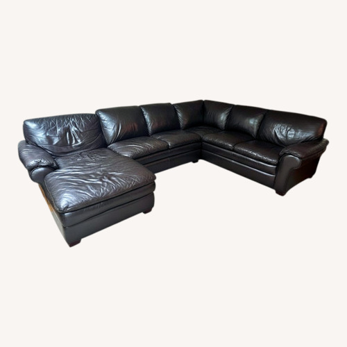 Used Brock Dark Brown Leather 3+ Piece Sectional for sale on AptDeco
