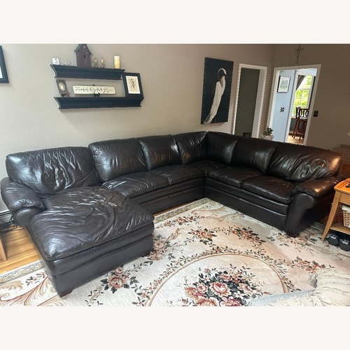 Used Brock Dark Brown Leather 3+ Piece Sectional for sale on AptDeco
