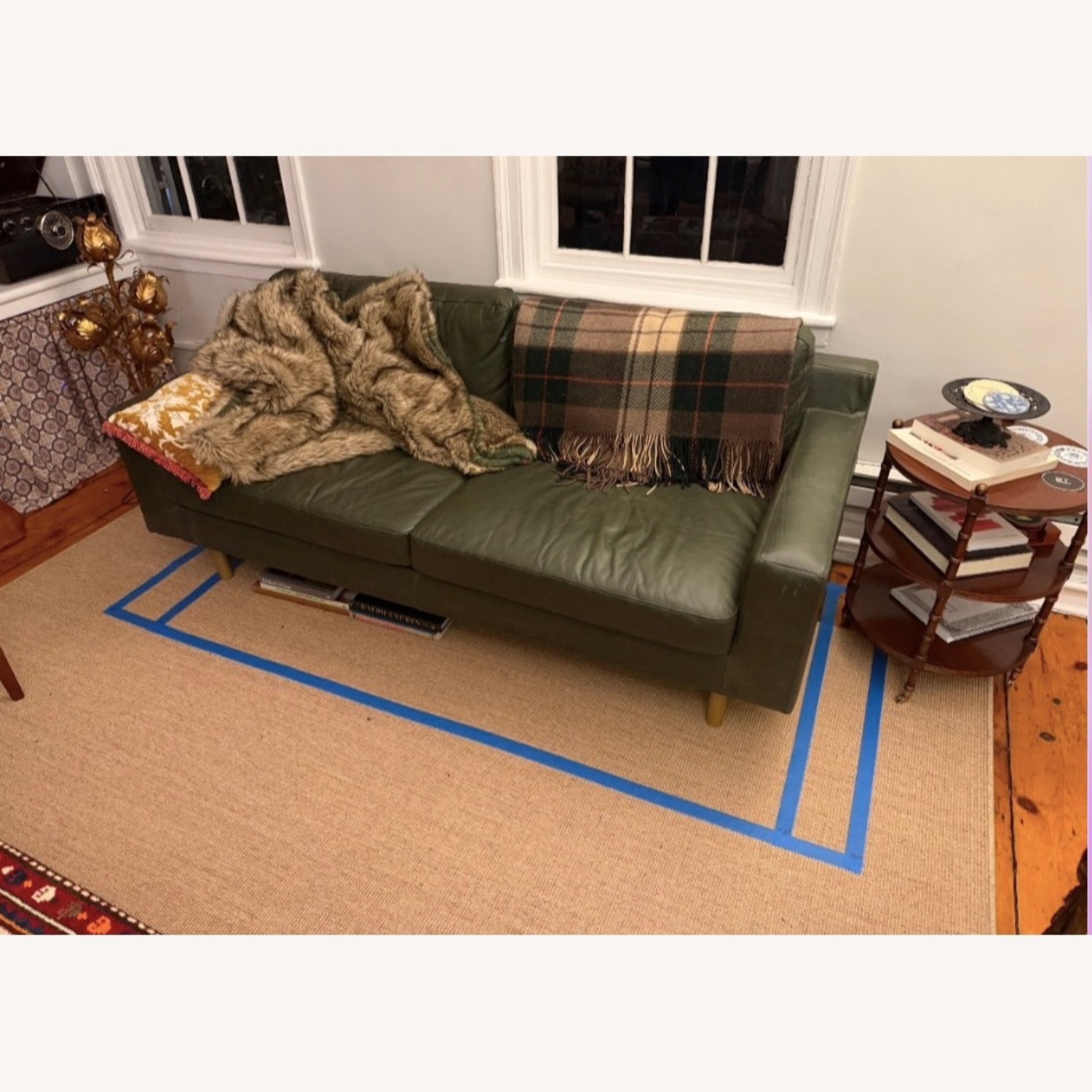 West Elm Eddy Green Leather 2 Seater Sofa - image-4