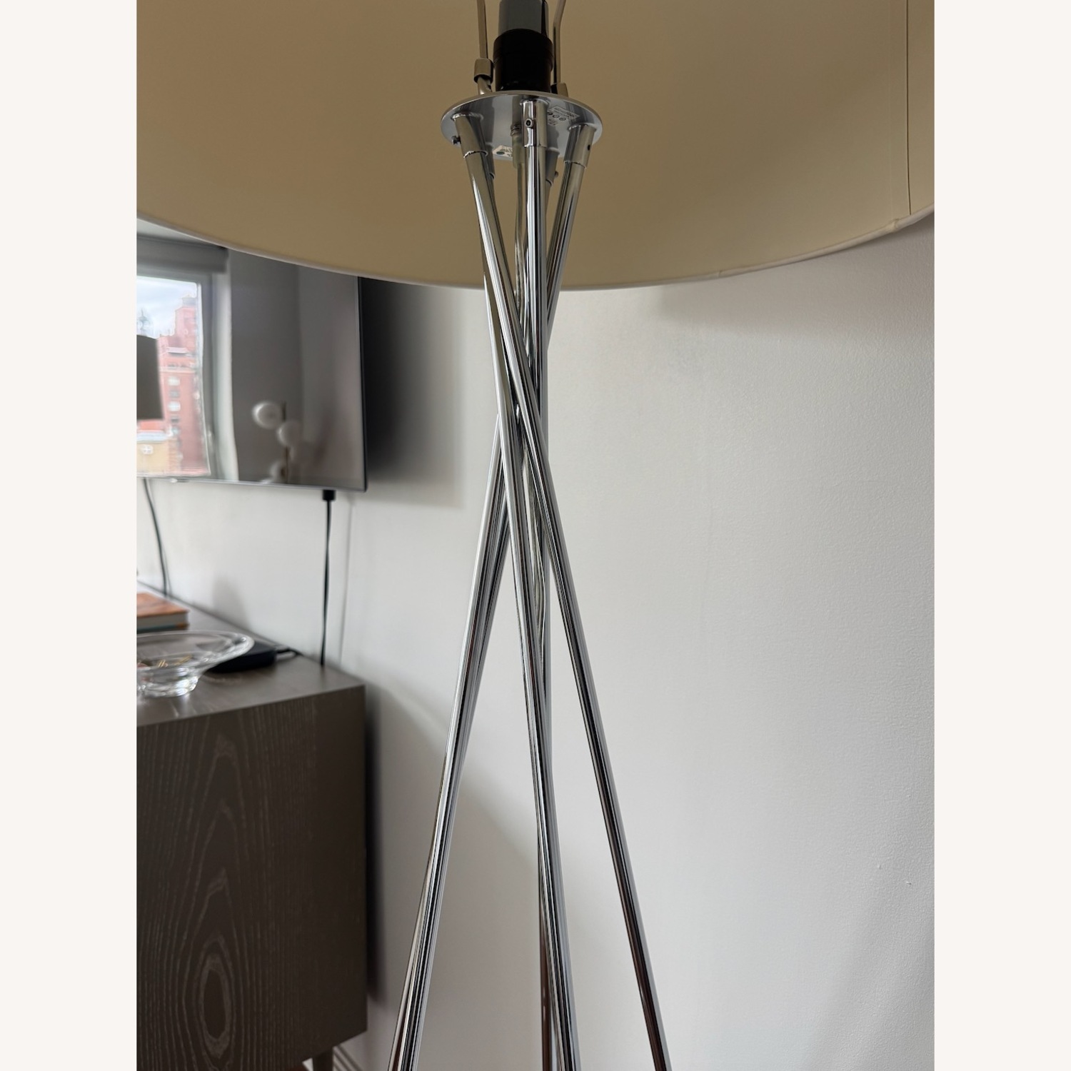 CB2 FLoor Lamp - Modern Chrome Tripod Cream Shade - image-4