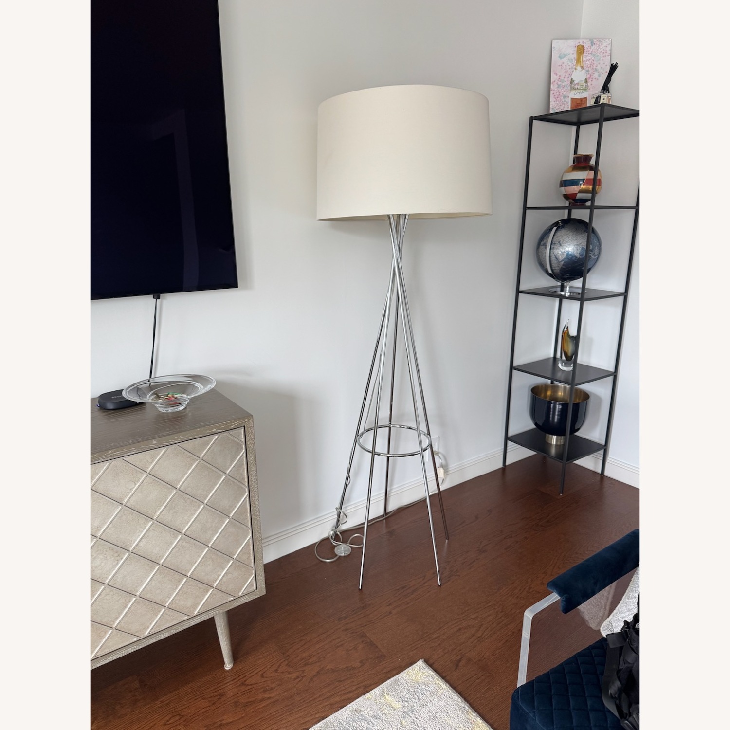 CB2 FLoor Lamp - Modern Chrome Tripod Cream Shade - image-2