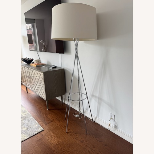 Used CB2 FLoor Lamp - Modern Chrome Tripod Cream Shade for sale on AptDeco