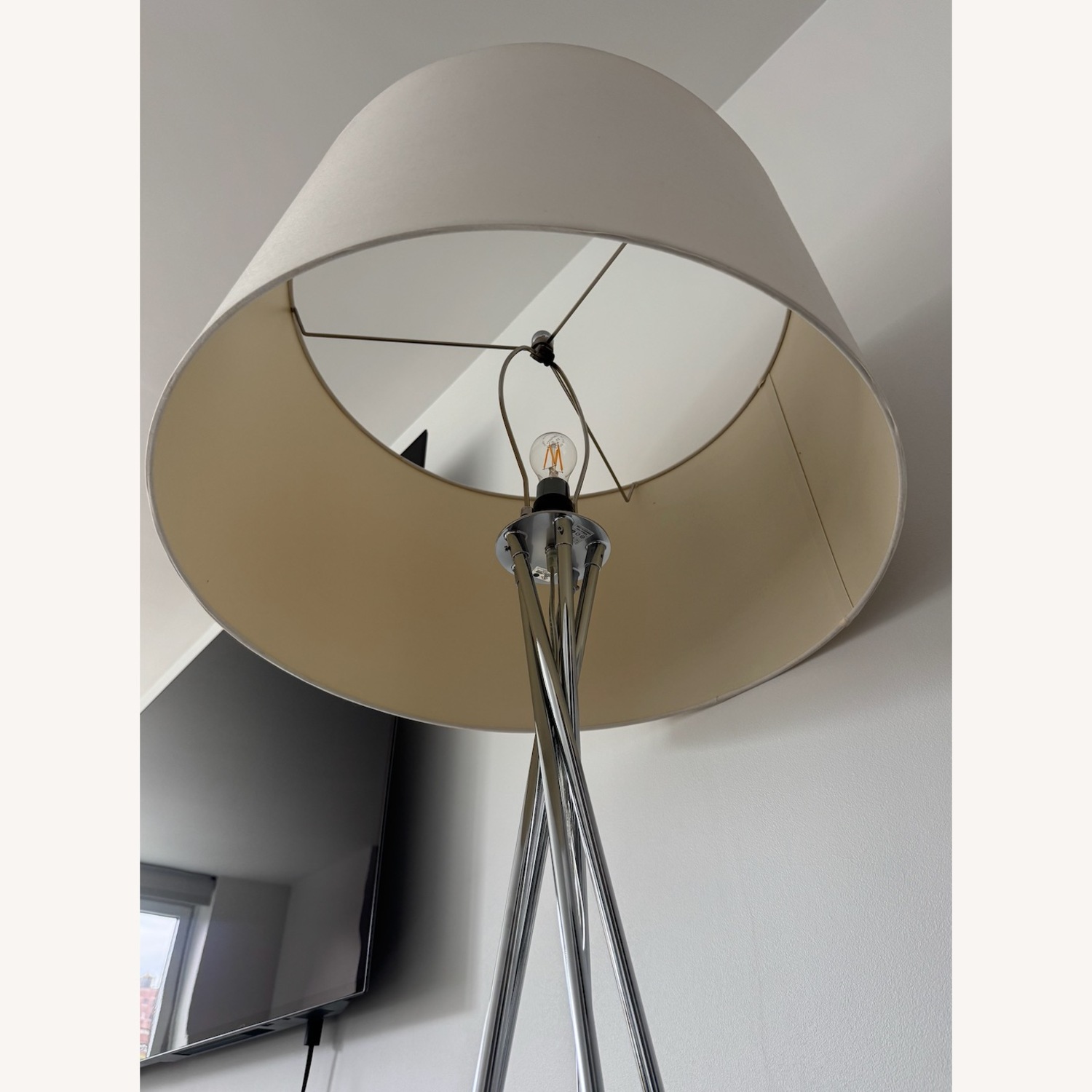 CB2 FLoor Lamp - Modern Chrome Tripod Cream Shade - image-5
