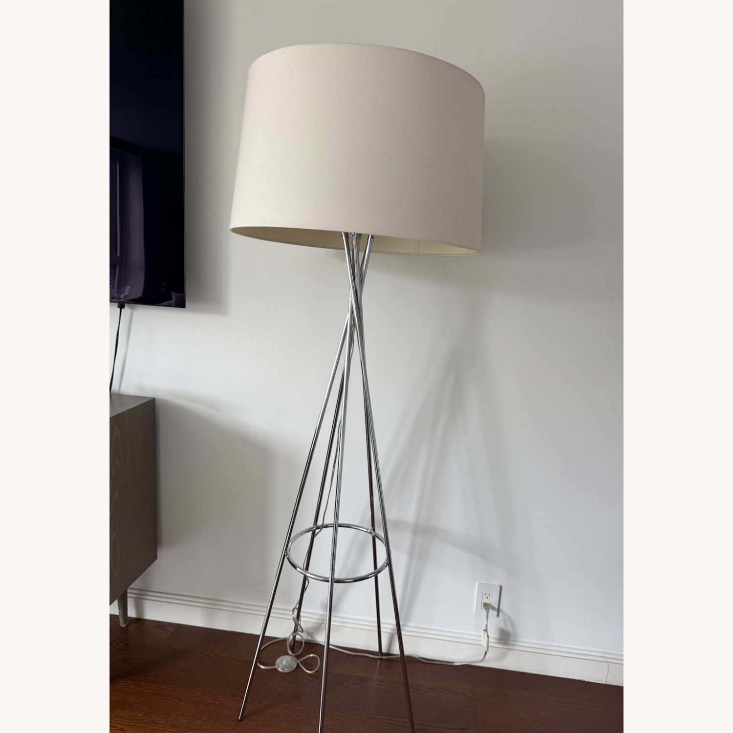 CB2 FLoor Lamp - Modern Chrome Tripod Cream Shade - image-3