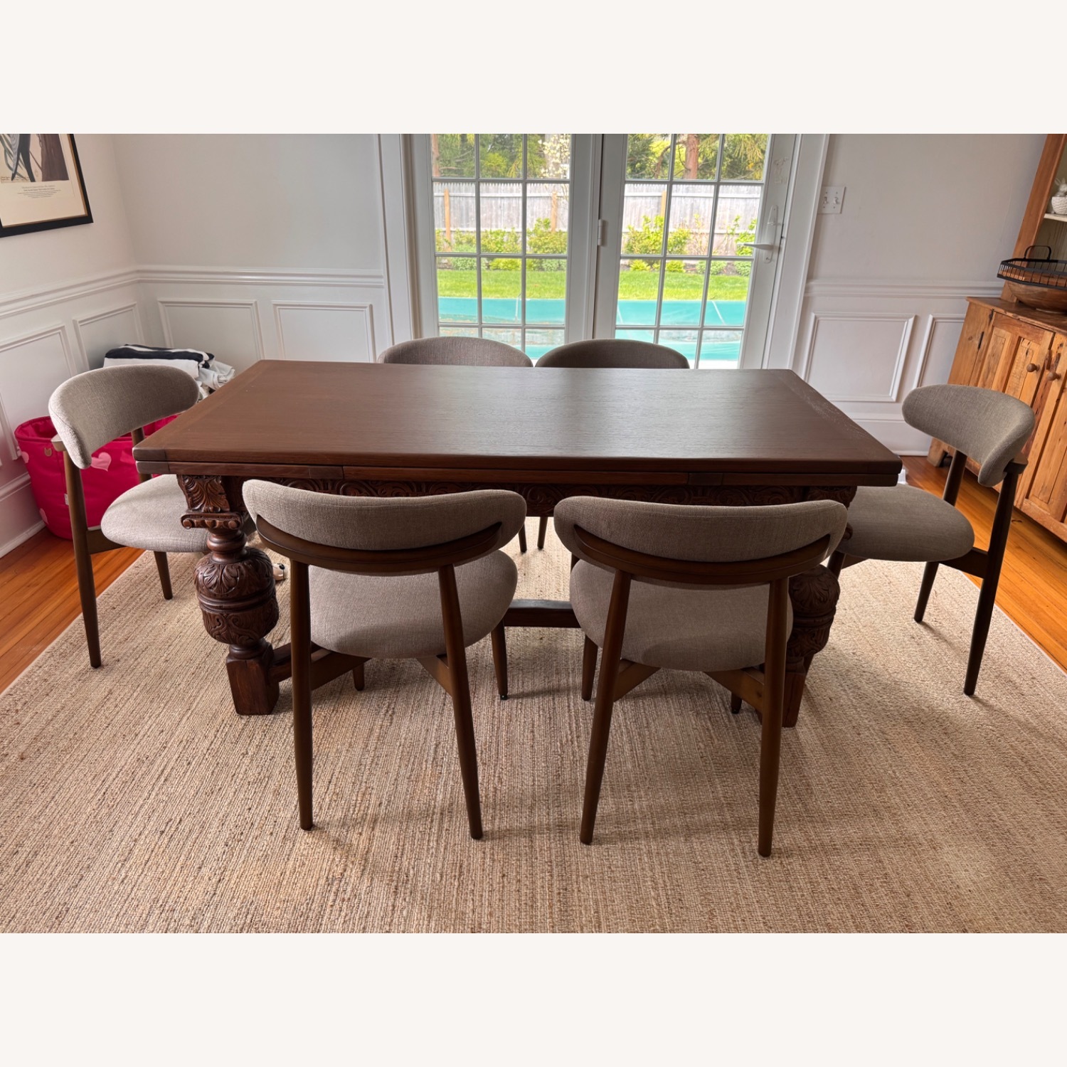 Mid century modern dining chairs light gray (8x) - image-2