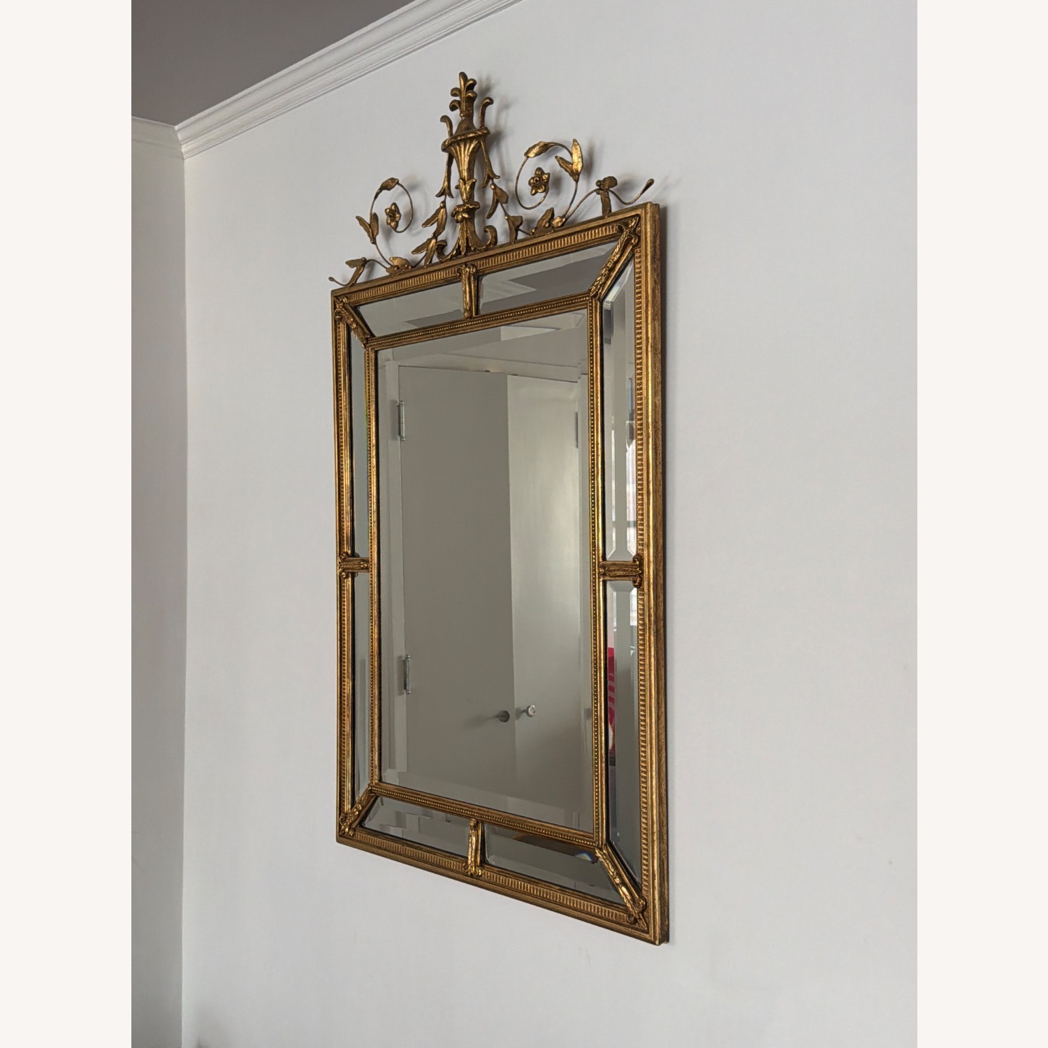 Gold Neoclassical Beveled Wall Mirror with Crest - image-2