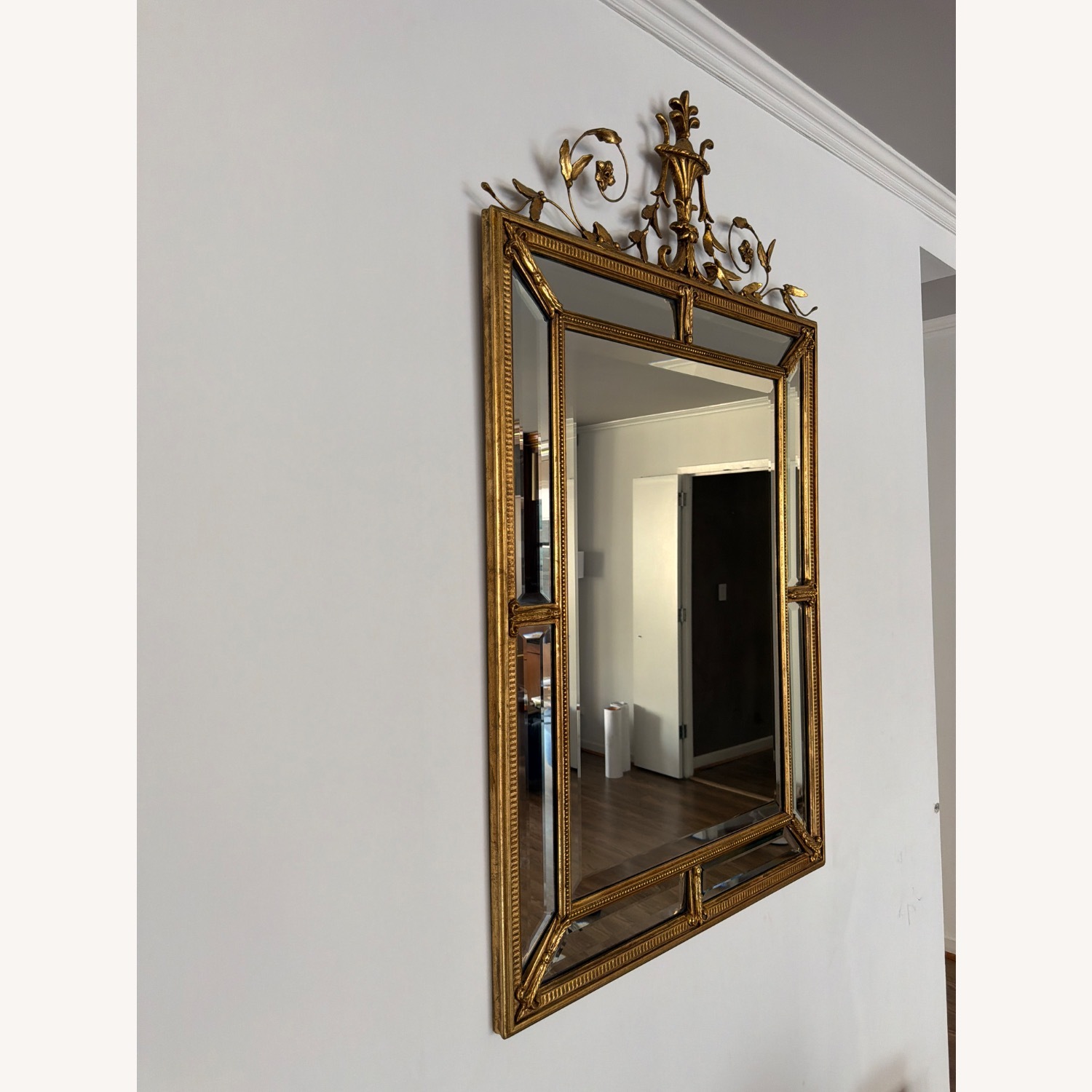 Gold Neoclassical Beveled Wall Mirror with Crest - image-3