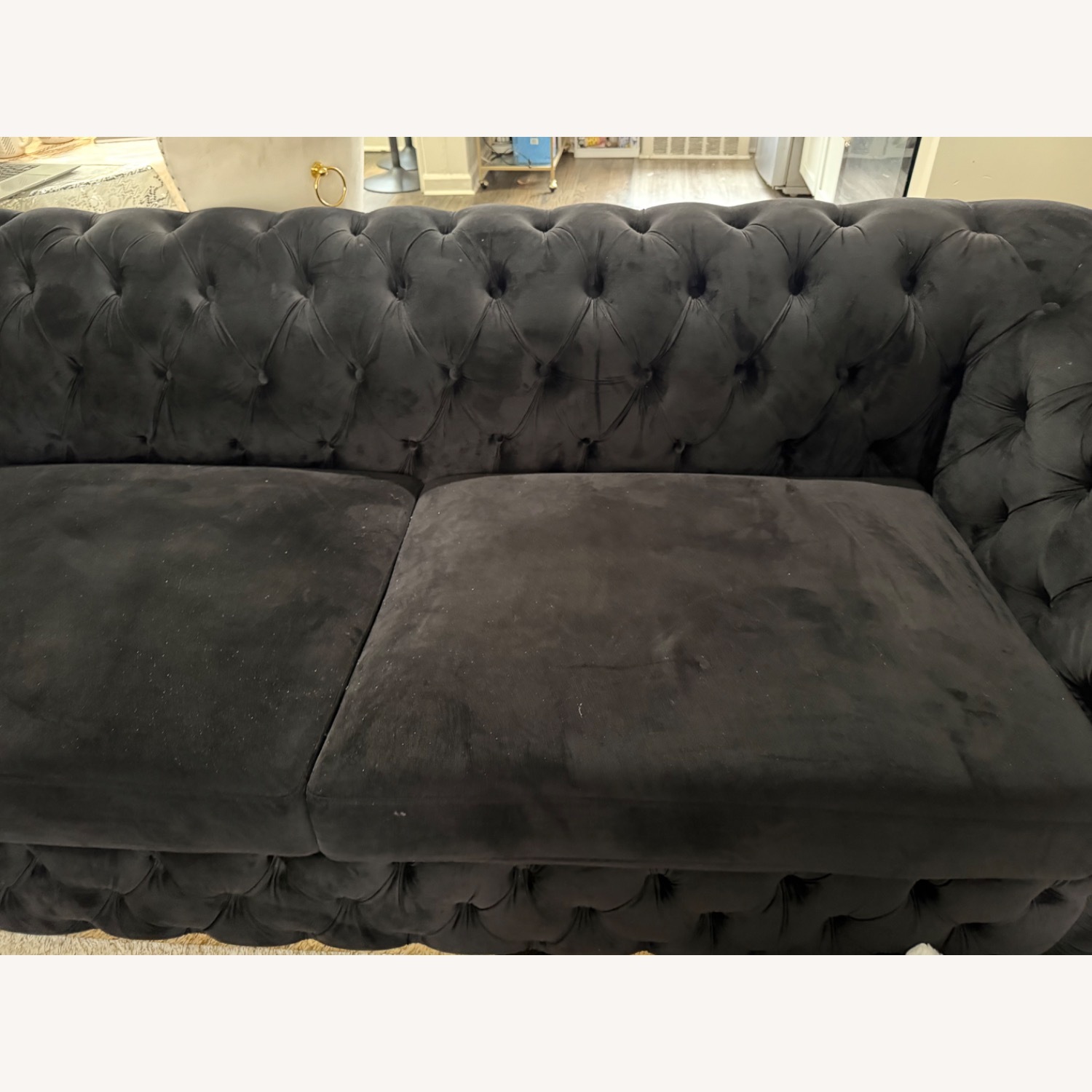 Black Velvet Tufted Sectional Couch - image-2