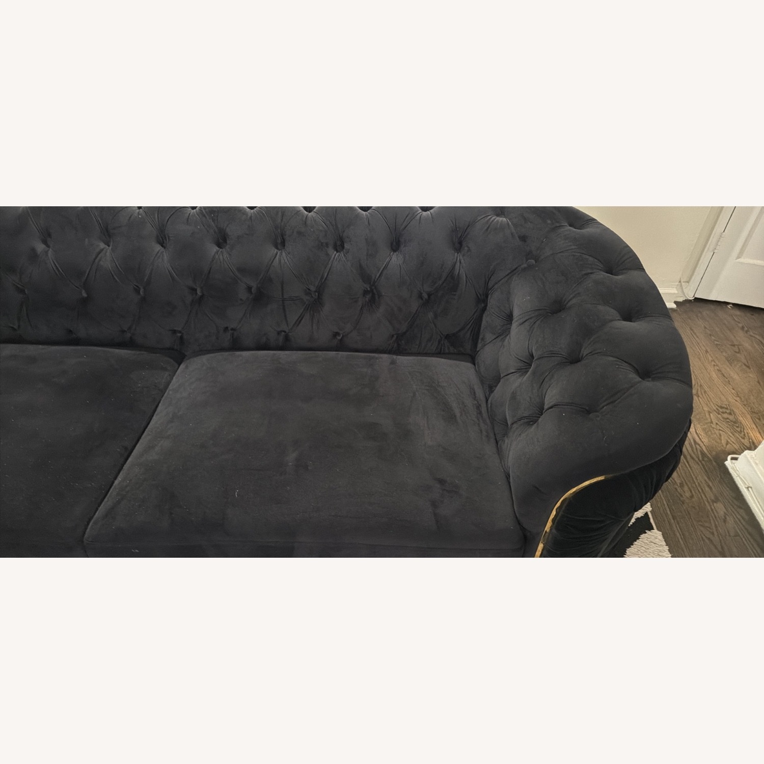 Black Velvet Tufted Sectional Couch - image-3