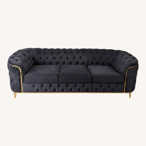 Used Black Velvet Tufted Sectional Couch for sale on AptDeco