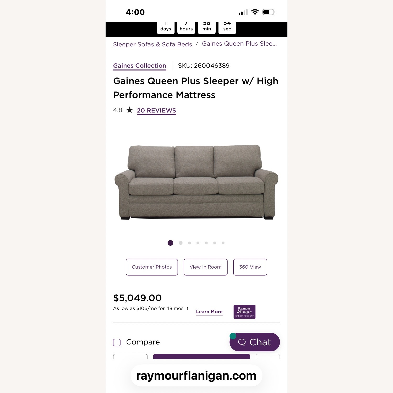 Raymour & Flanigan Dark Taupe Fabric Sleeper Sofa - image-2