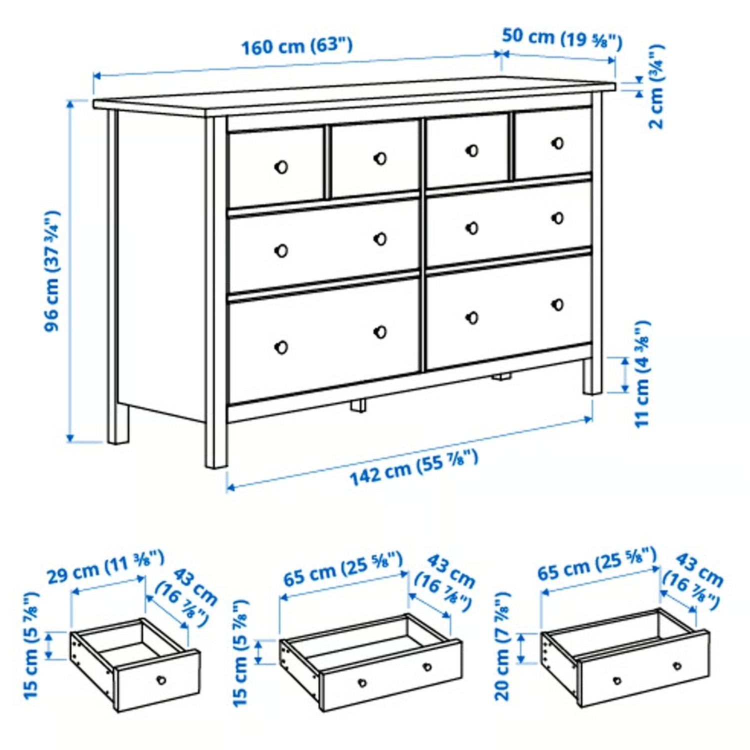 IKEA Hemnes 8-Drawer Dresser White with Glass Top - image-4
