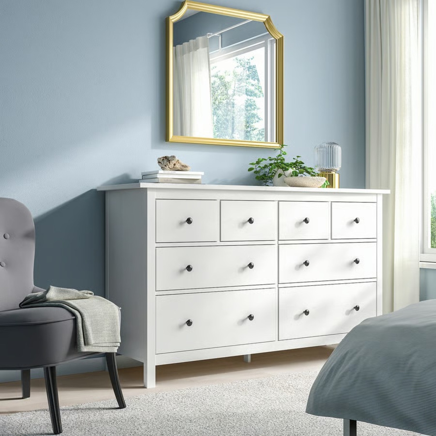 IKEA Hemnes 8-Drawer Dresser White with Glass Top - image-1