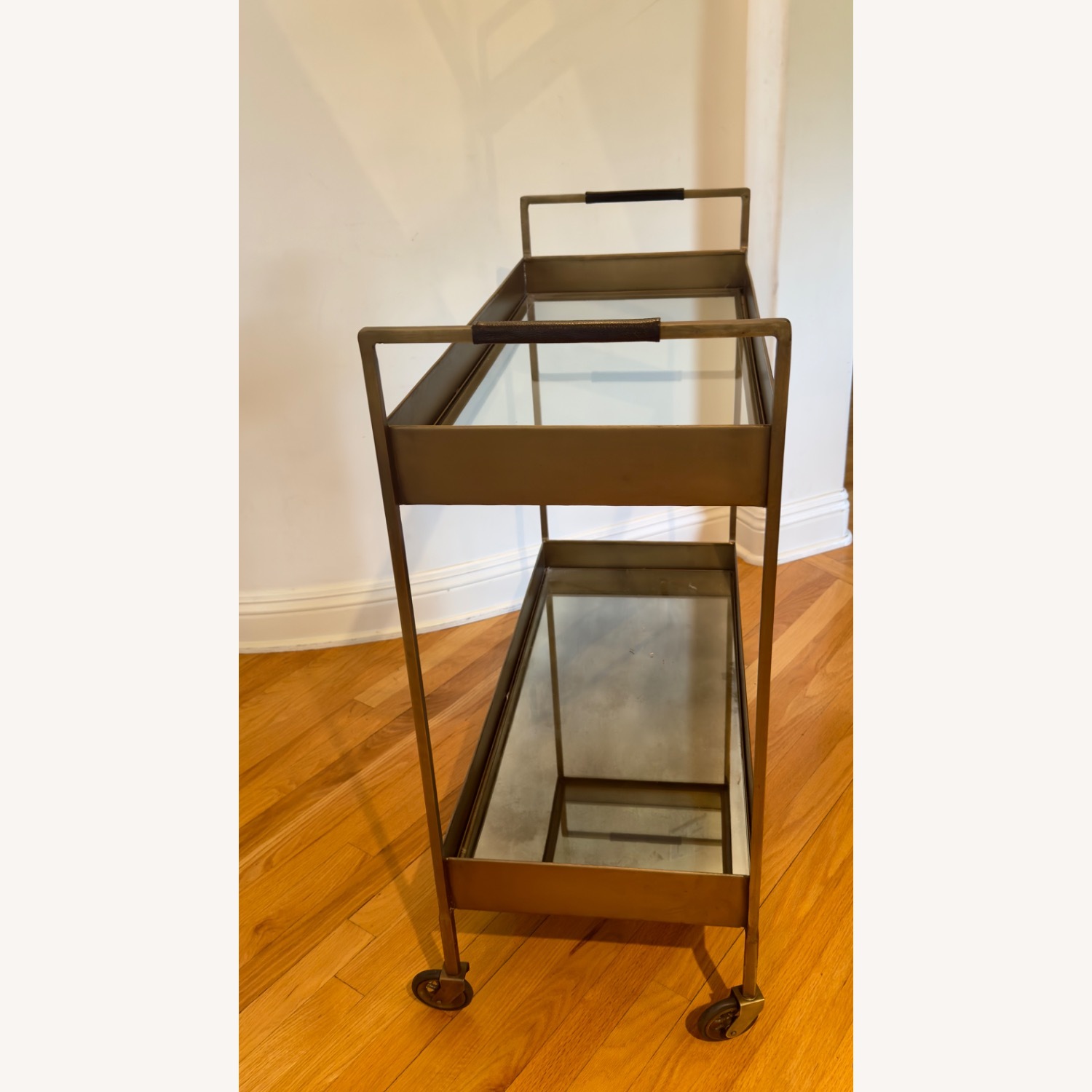 Crate & Barrel Libations Antique Brass Bar Cart - image-2
