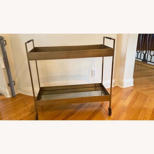 Used Crate & Barrel Libations Antique Brass Bar Cart for sale on AptDeco