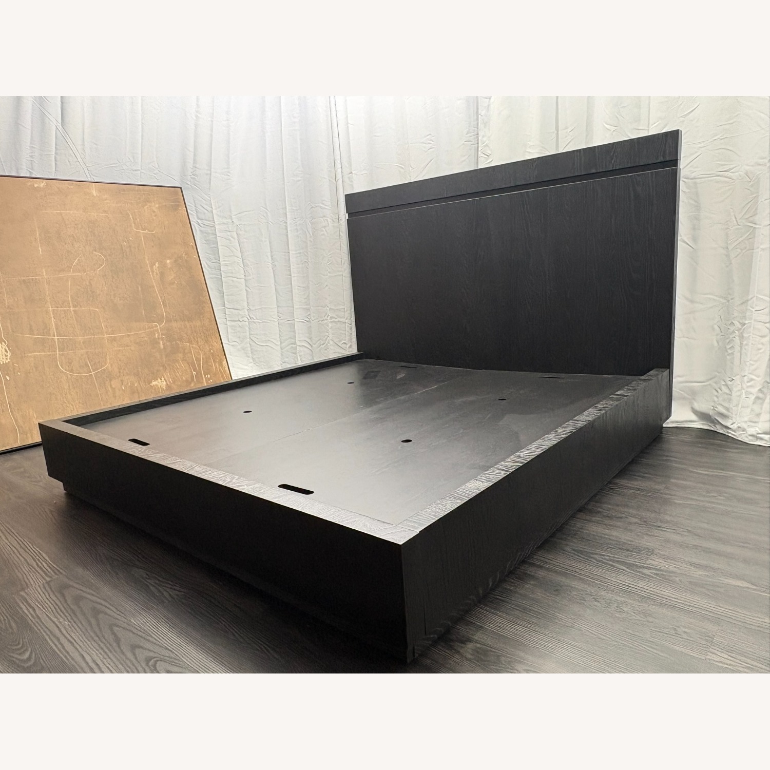 Restoration Hardware Bezier Panel Bed King Black Oak 56" Headboard - image-10