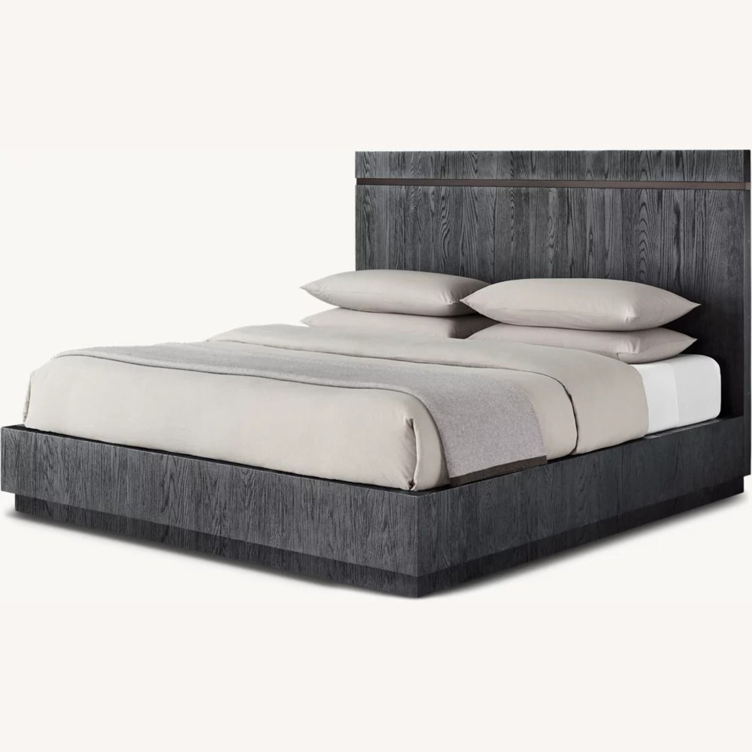 Restoration Hardware Bezier Panel Bed King Black Oak 56" Headboard - image-2