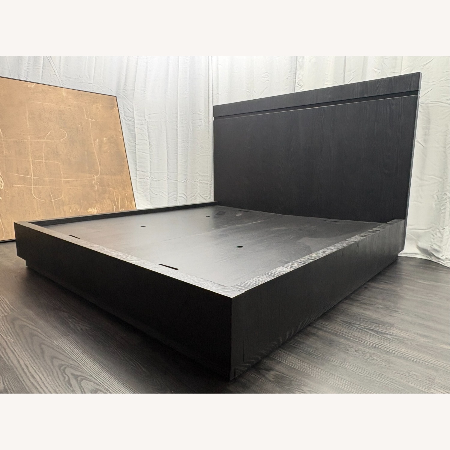 Restoration Hardware Bezier Panel Bed King Black Oak 56" Headboard - image-9