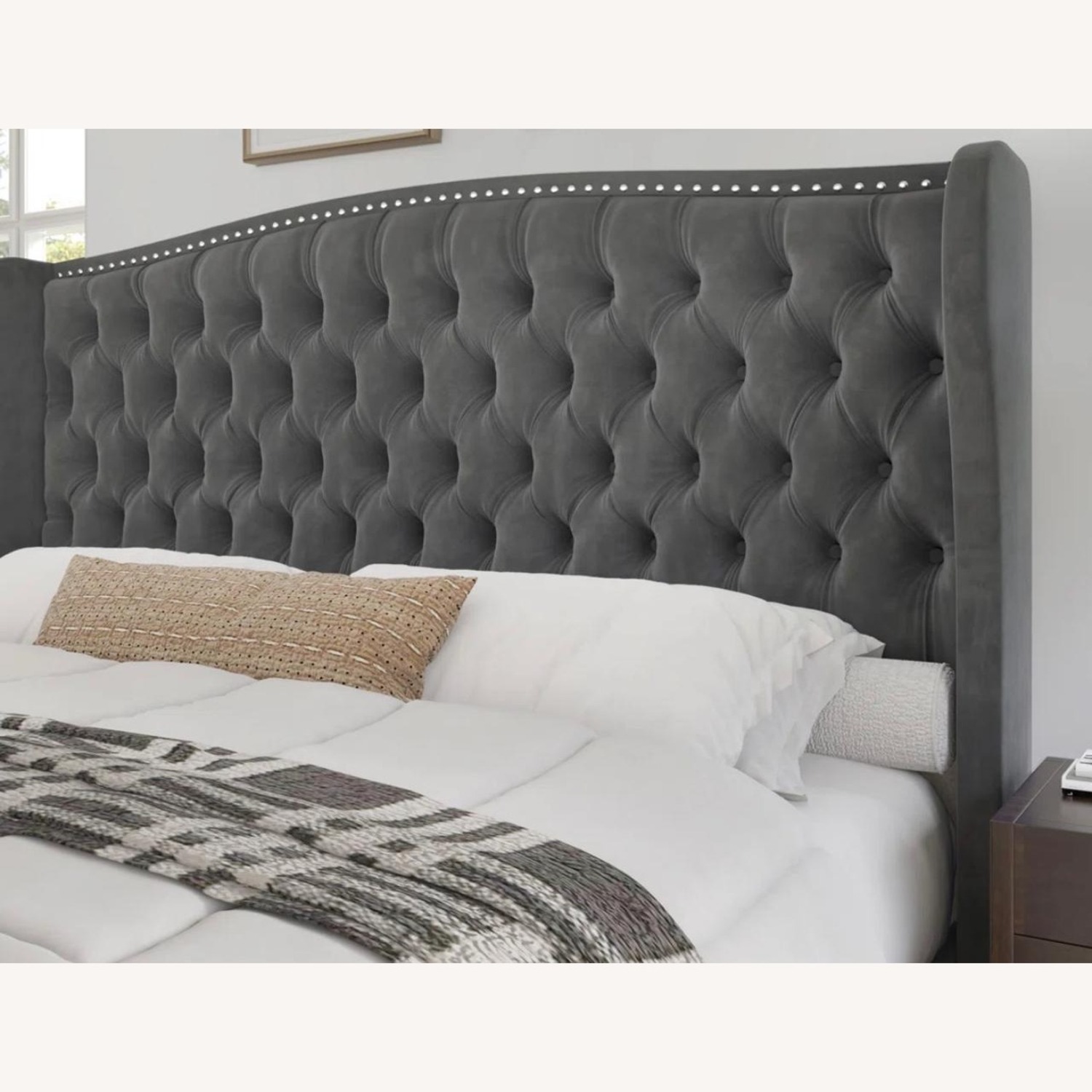 Wayfair King Bed DuJuan Deep Button Tufted Upholstered - image-3