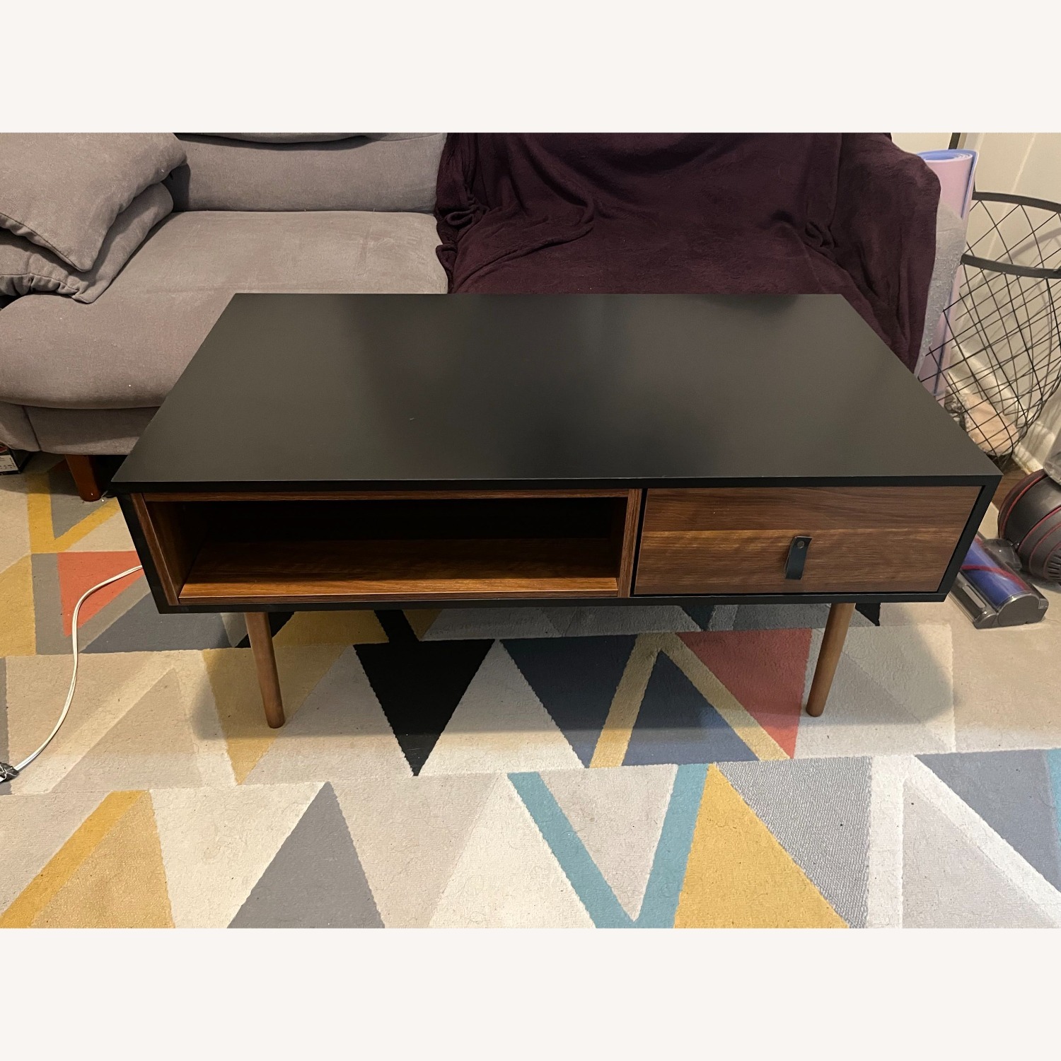 Overstock Mid-Century Black/Walnut Coffee Table with Storage - image-2