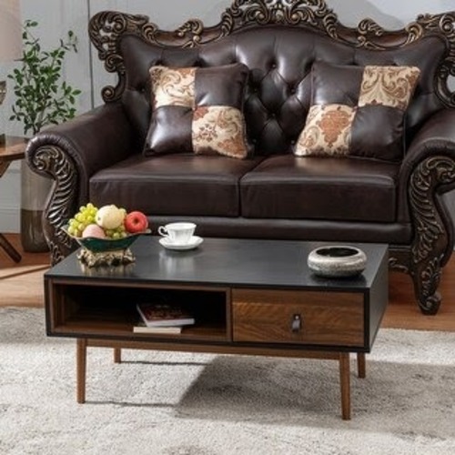 Used Overstock Mid-Century Black/Walnut Coffee Table with Storage for sale on AptDeco