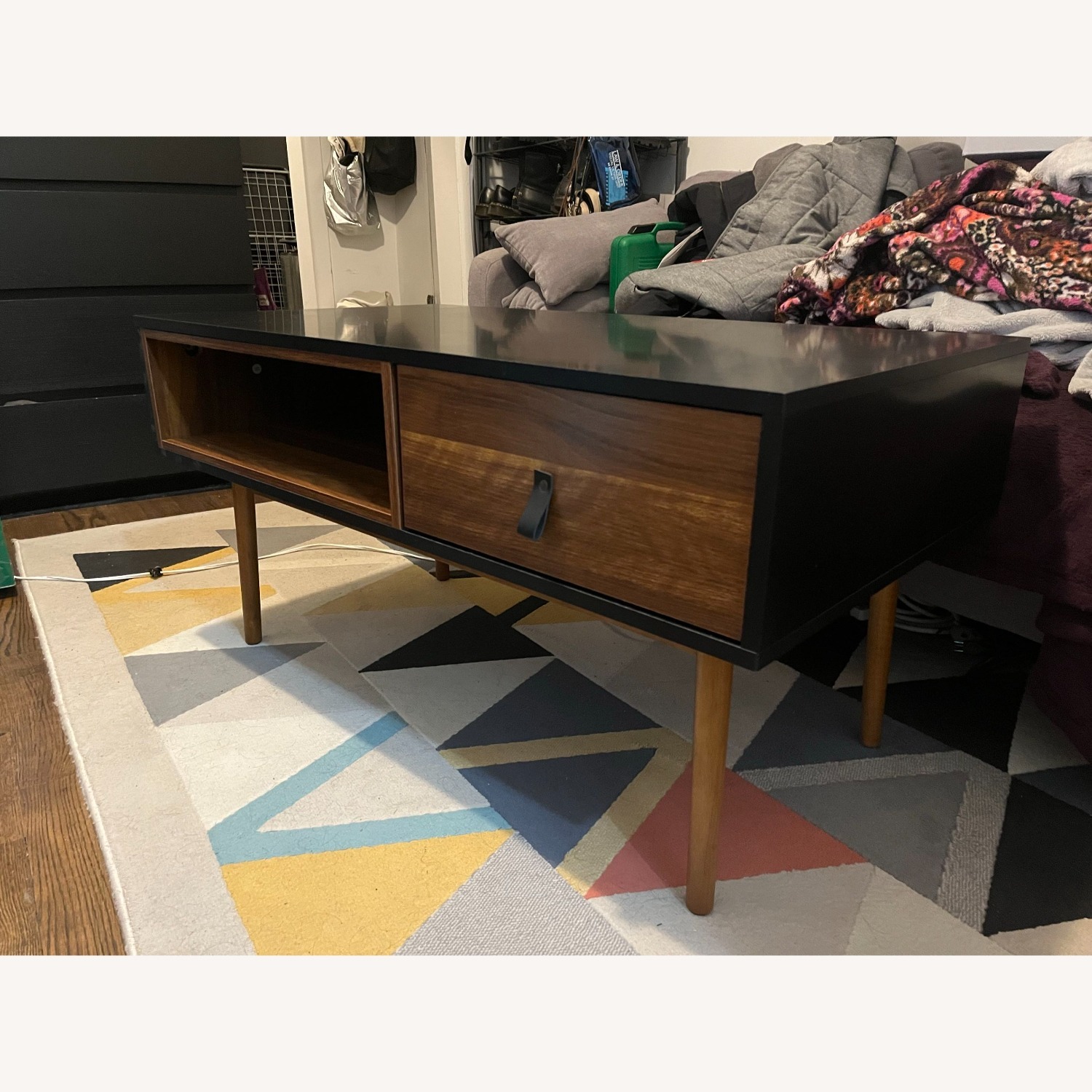 Overstock Mid-Century Black/Walnut Coffee Table with Storage - image-4