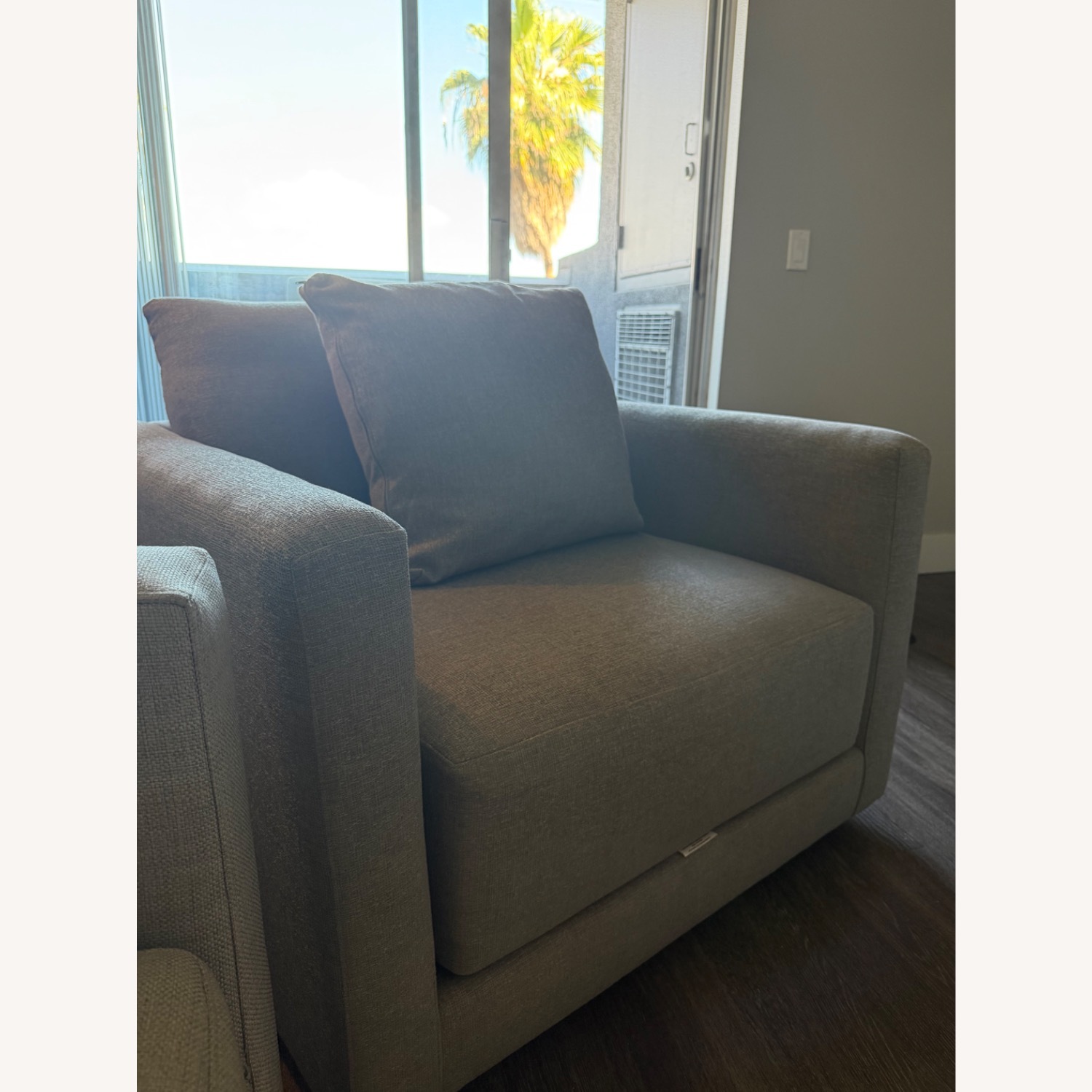 Crate & Barrel Lounge Light Gray Swivel Chair - image-4