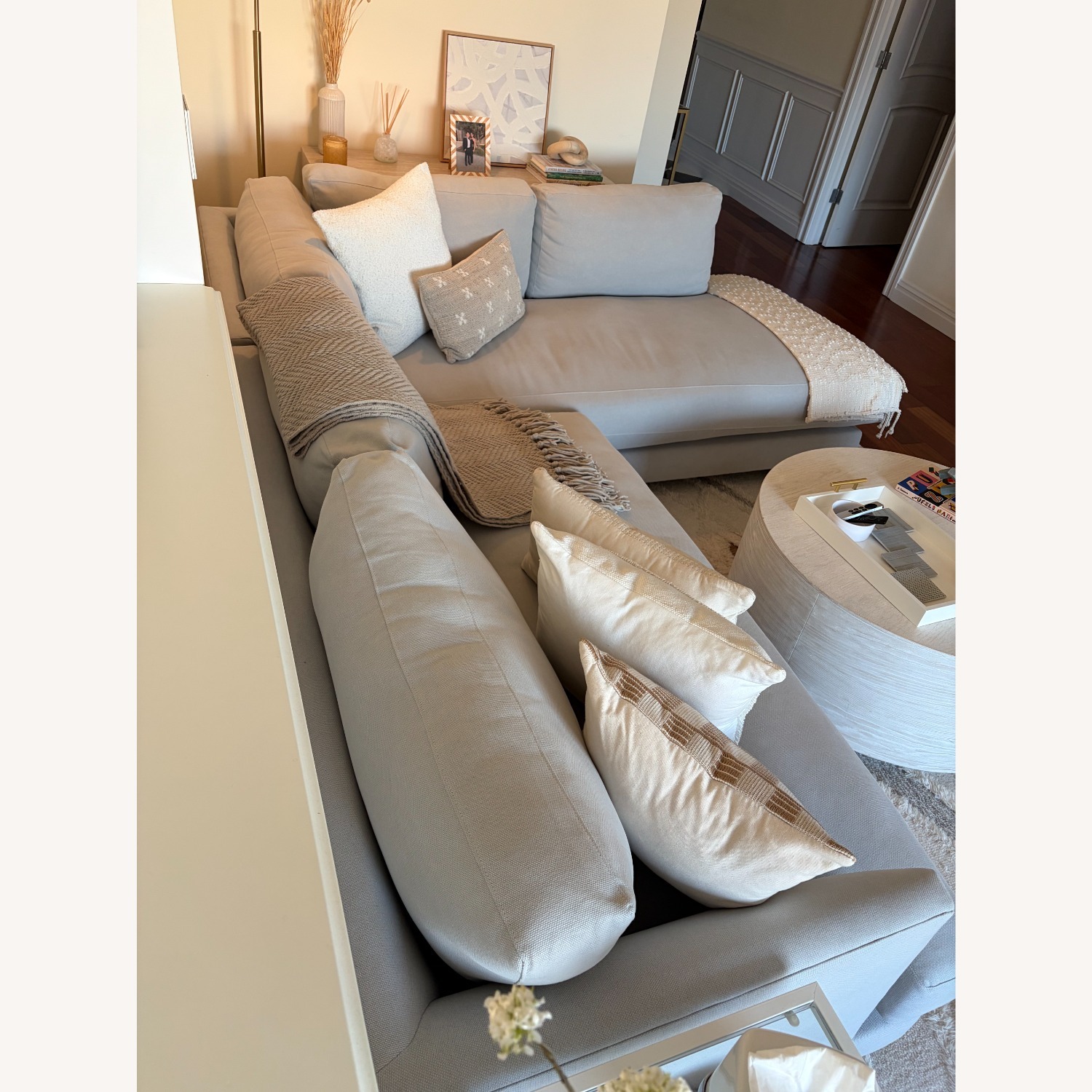 West Elm Haven Frost Gray Fabric 2 Piece Sectional - image-3