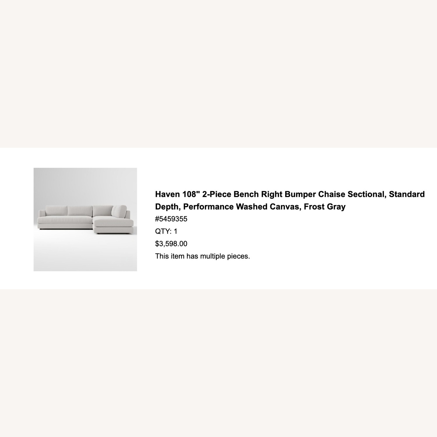 West Elm Haven Frost Gray Fabric 2 Piece Sectional - image-5