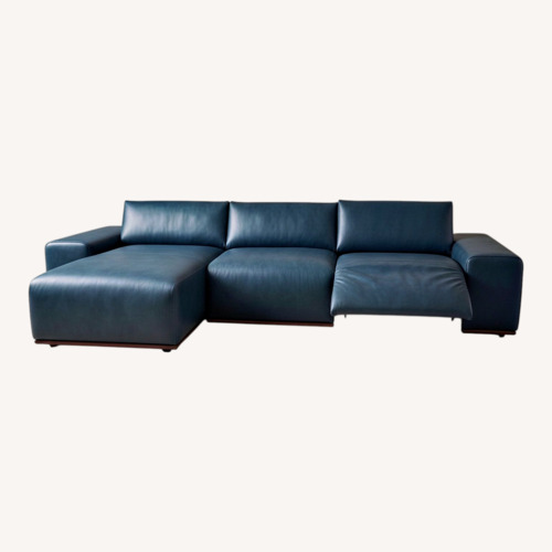 Used Floating Blue Leather Sofa With Manual Recliner for sale on AptDeco