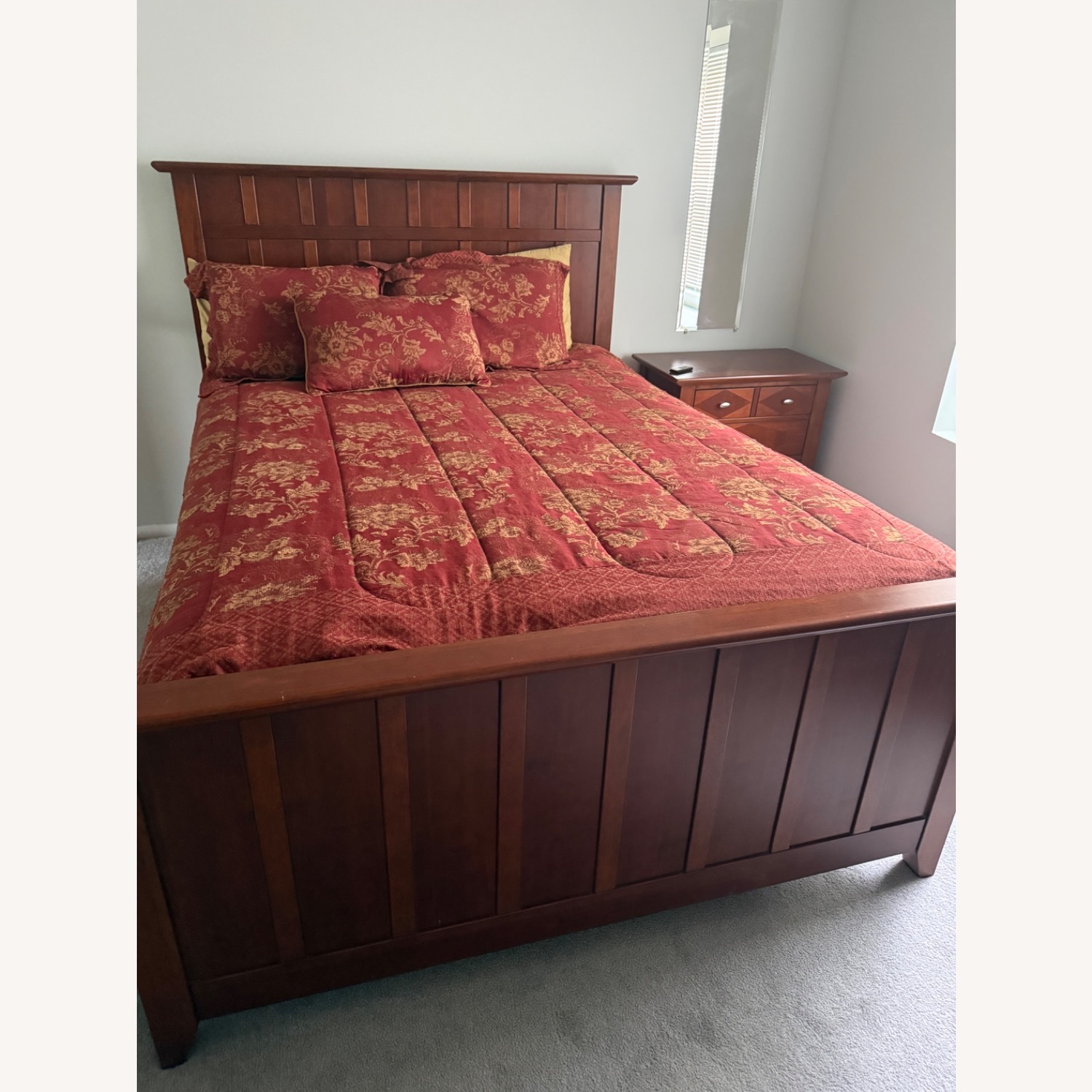 Light Brown Wood Queen Bed - image-1