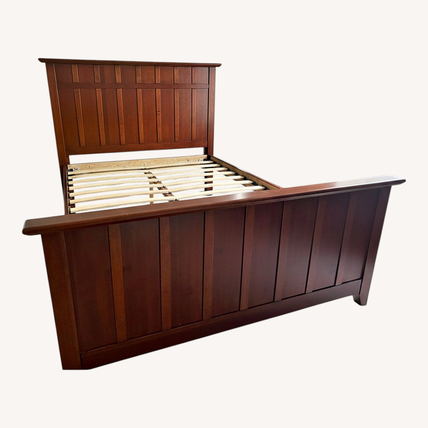 Light Brown Wood Queen Bed - image-0