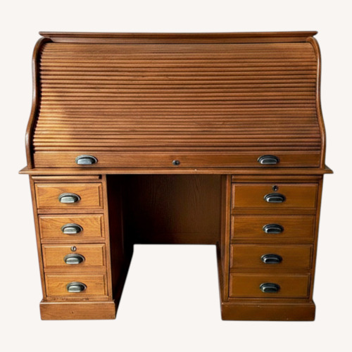 Used Dark Brown Wood Rolltop Desk for sale on AptDeco