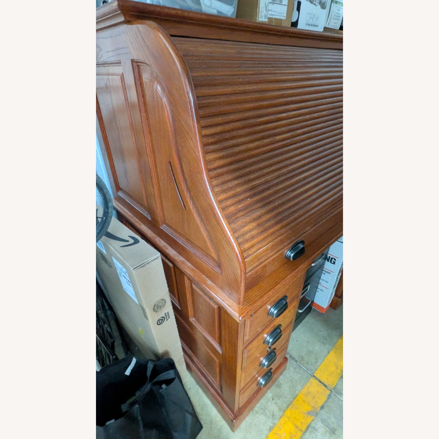 Dark Brown Wood Rolltop Desk - image-3