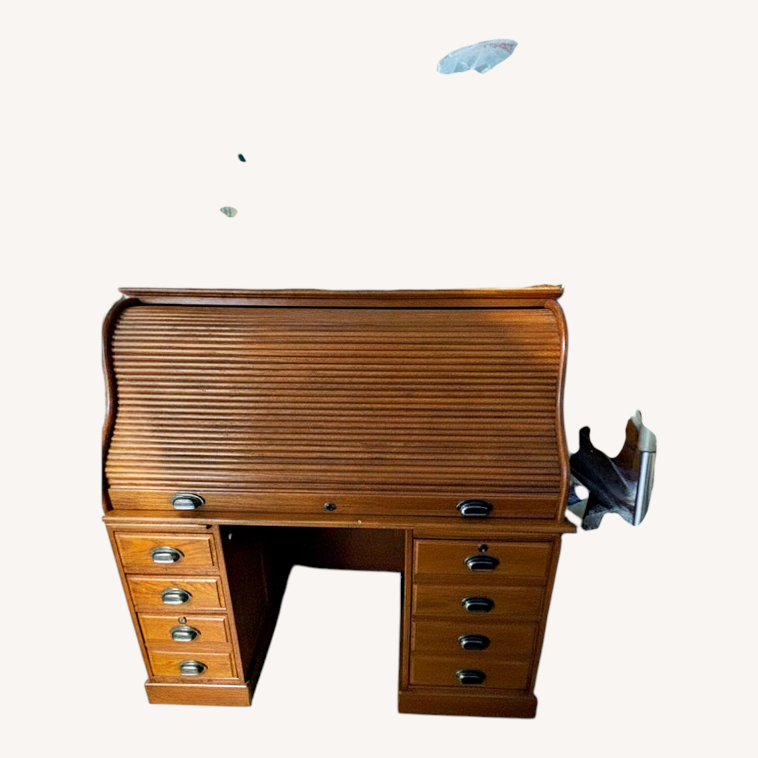 Dark Brown Wood Rolltop Desk - image-6