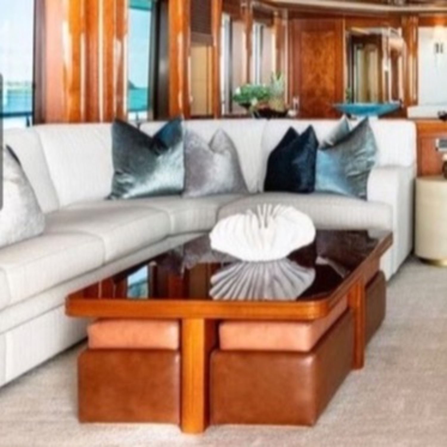 Luxury High-Gloss Burl Wood Yacht Coffee Table - image-1