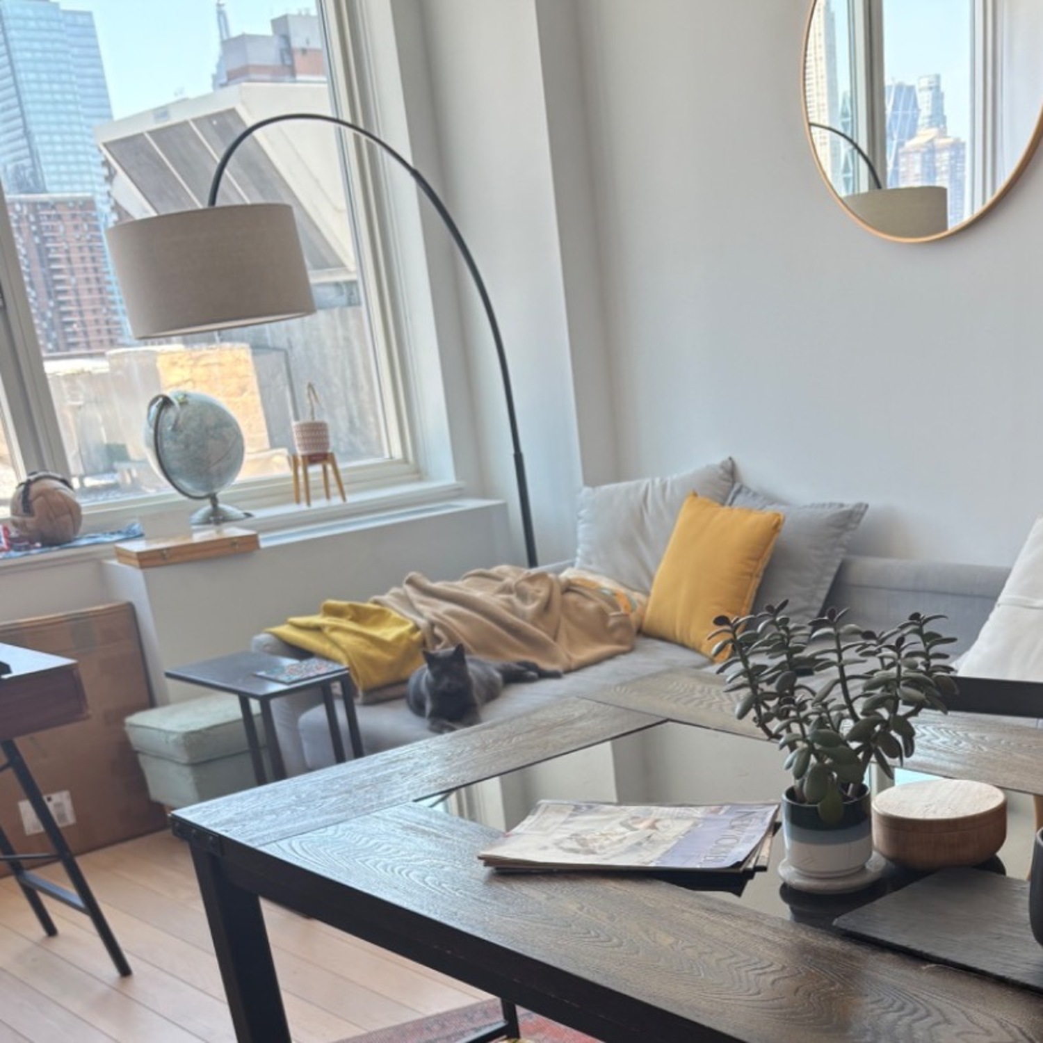 West Elm Overarching Linen Shade Floor Lamp - image-3