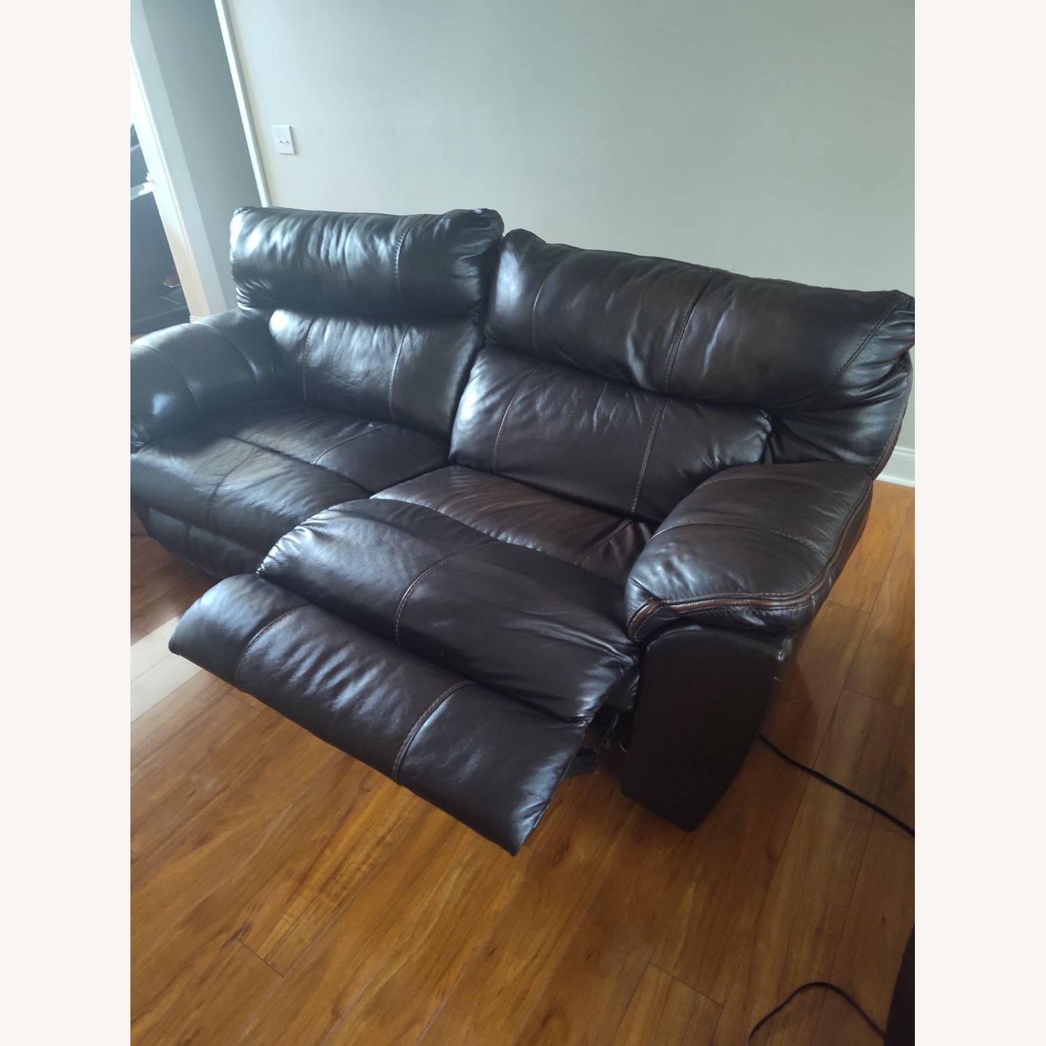 Chocolate Brown Leather Reclining Couch - image-3