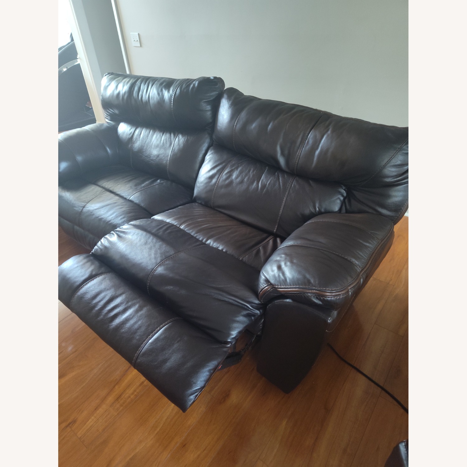 Chocolate Brown Leather Reclining Couch - image-2