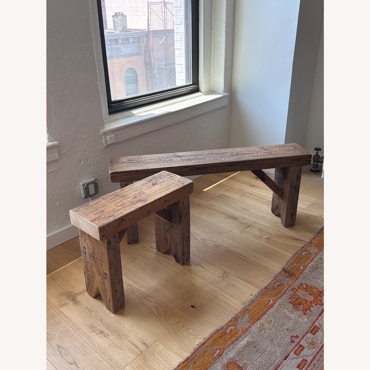Vintage/Antique Rustic Modern Natural Wood Bench - image-1