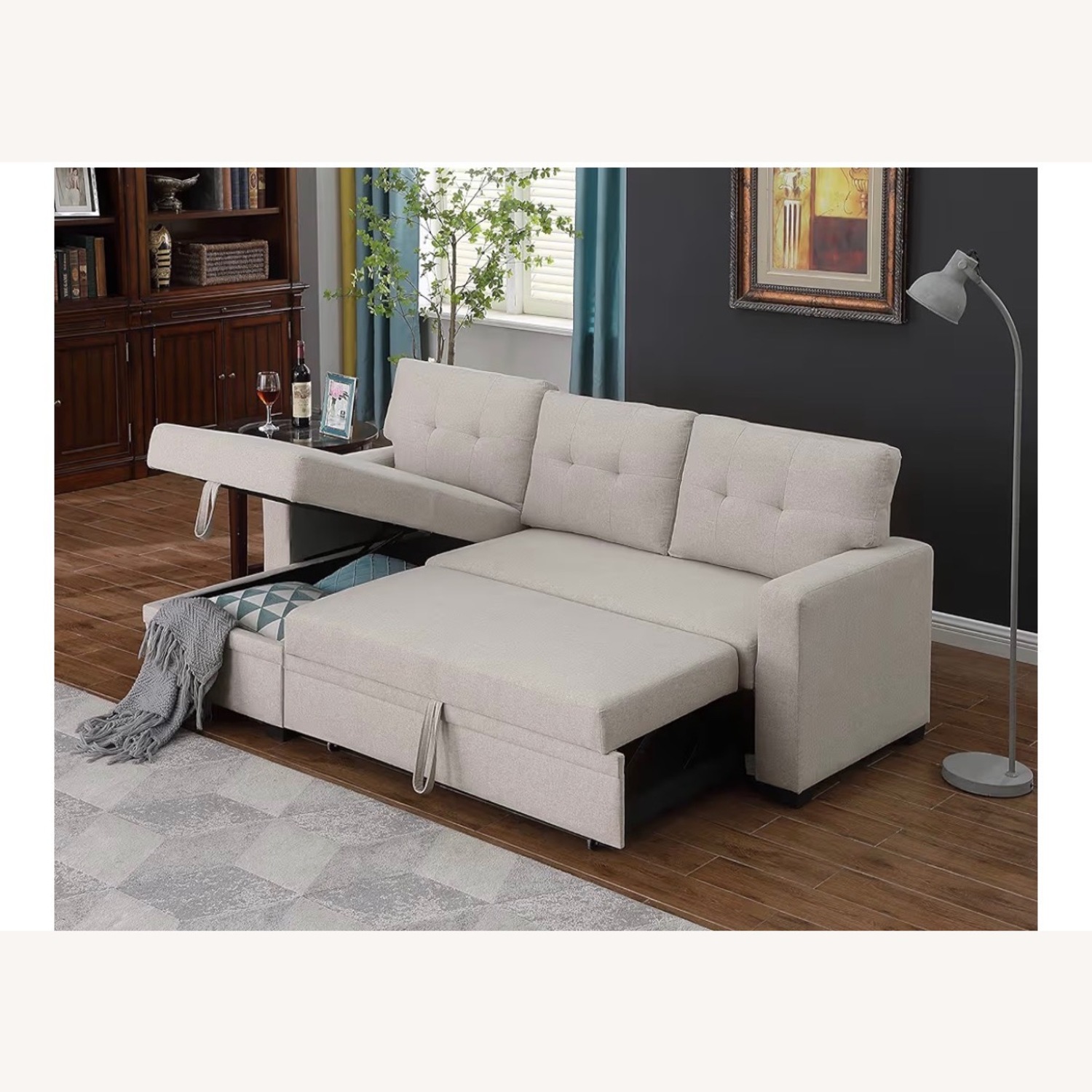 L-Shape Sofa Sectional Couch Convertible Sleeper - image-2