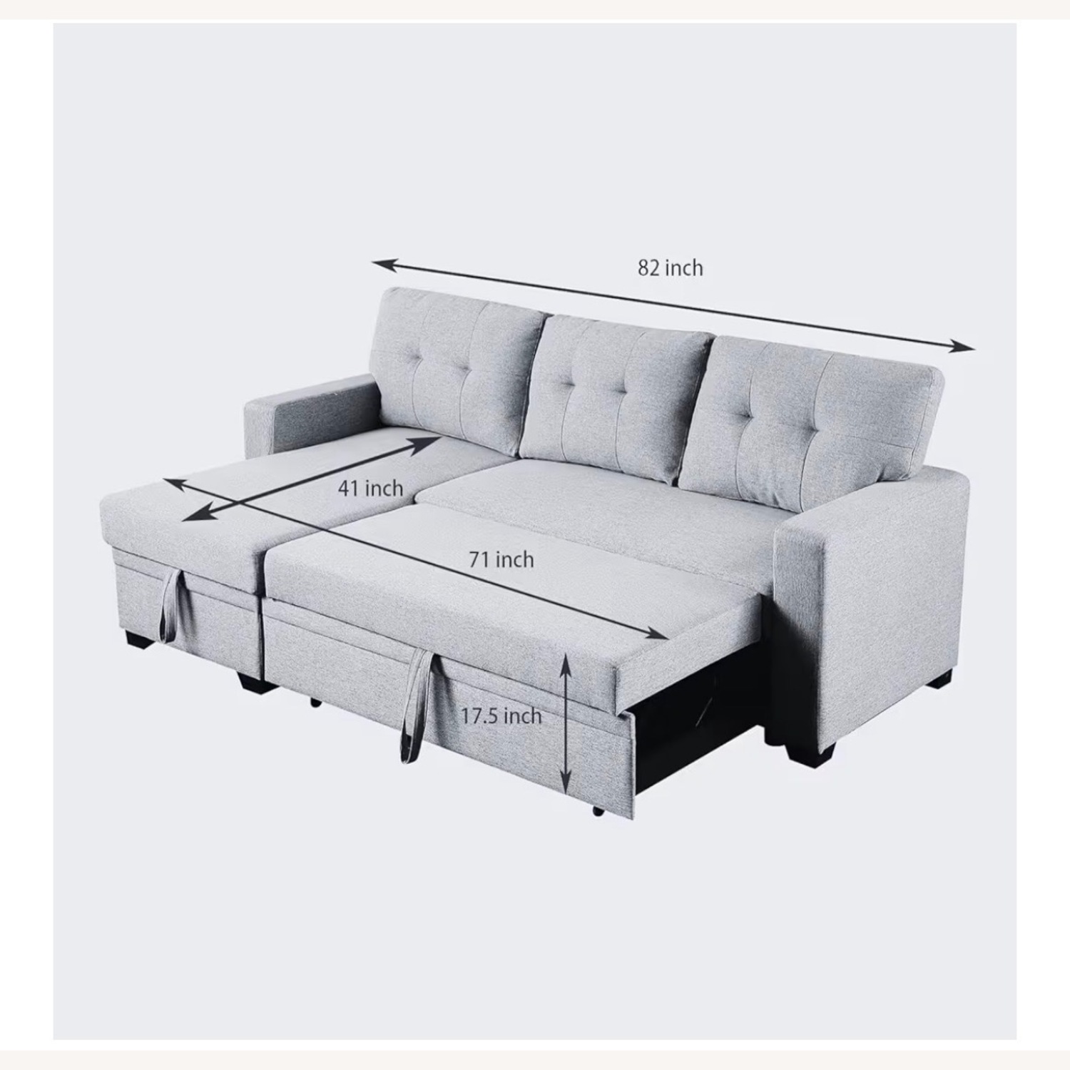L-Shape Sofa Sectional Couch Convertible Sleeper - image-3