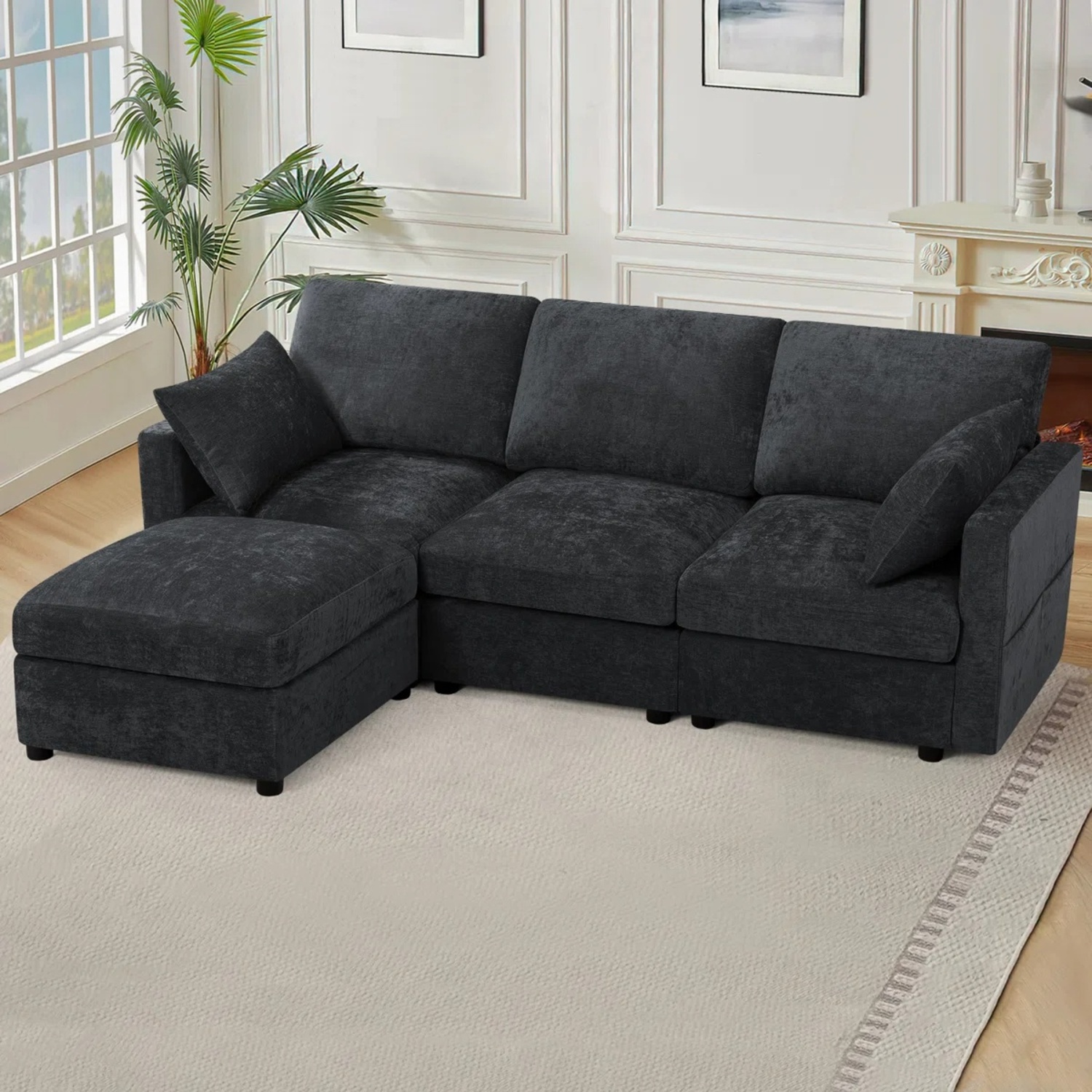 Wayfair Black Fabric 3+ Seater Sofa - image-8