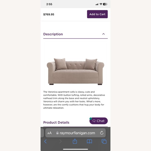 Used Raymour & Flanigan Veronica Apartment Sofa  for sale on AptDeco