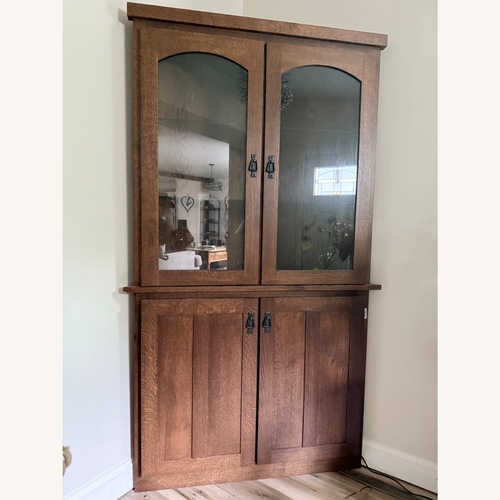 Used Dark Brown Wood Corner Wall Unit for sale on AptDeco
