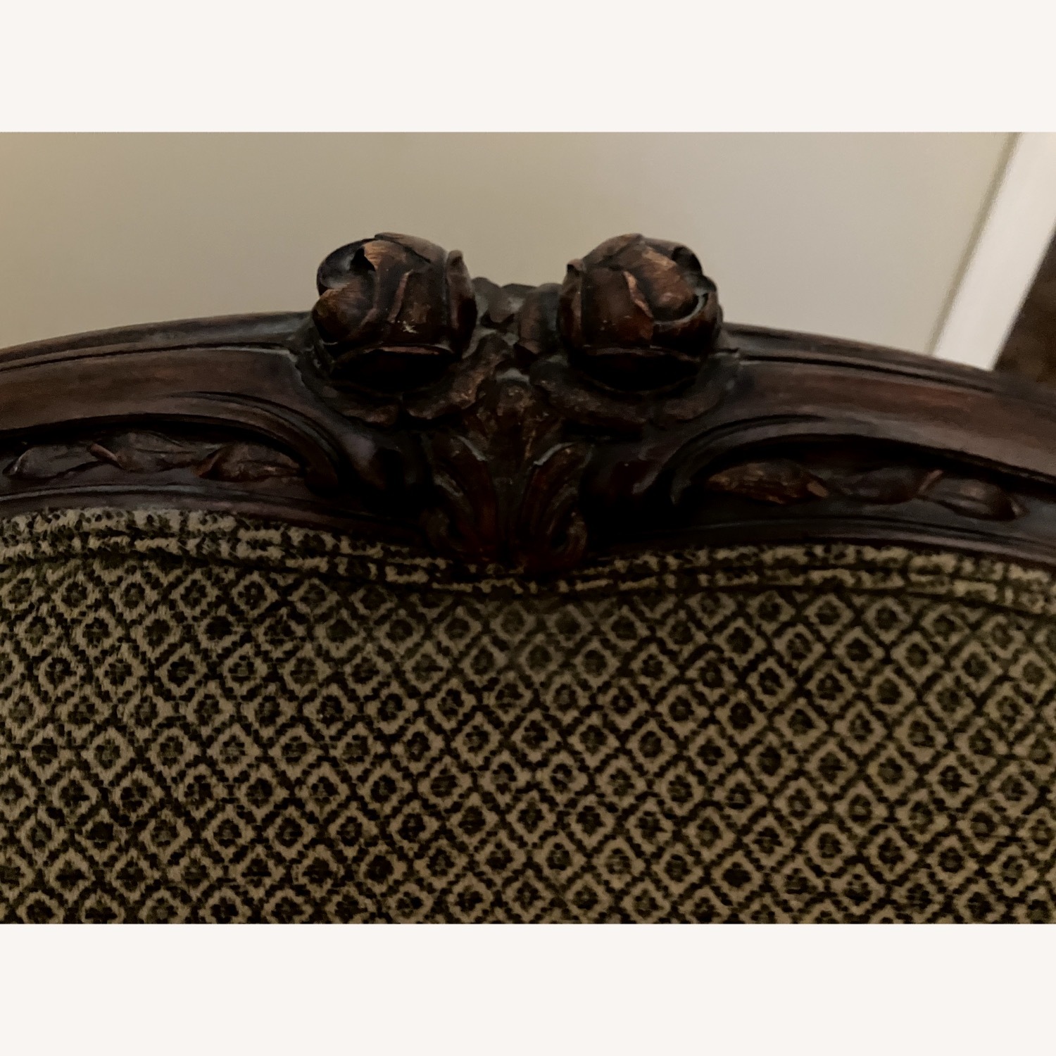 Antique French Settee Green Fabric Loveseat - image-5