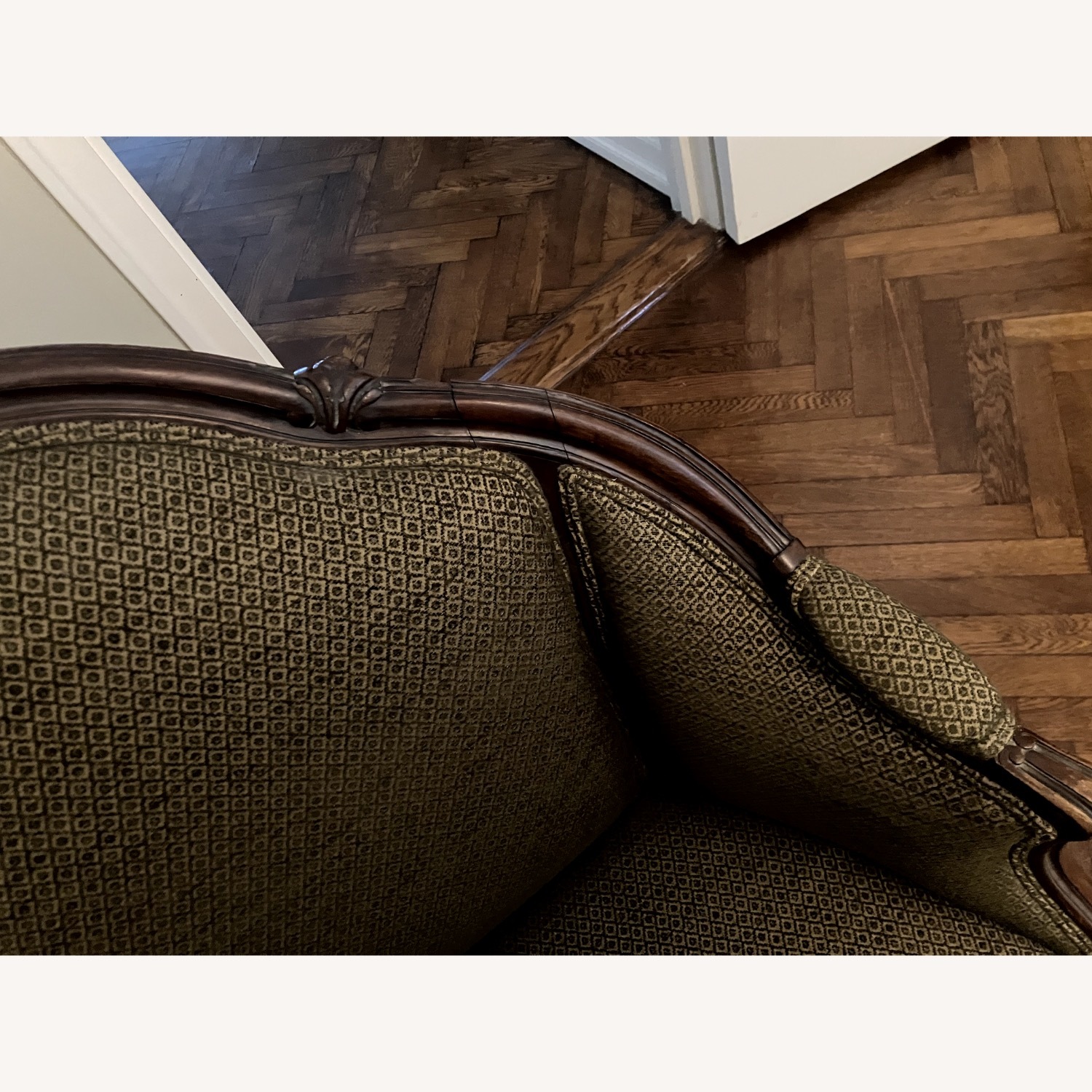Antique French Settee Green Fabric Loveseat - image-3