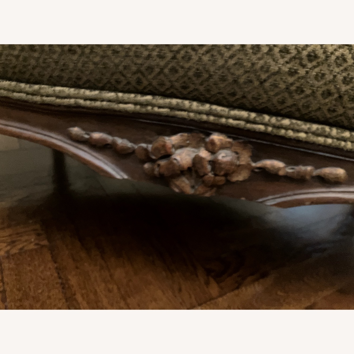 Antique French Settee Green Fabric Loveseat - image-6