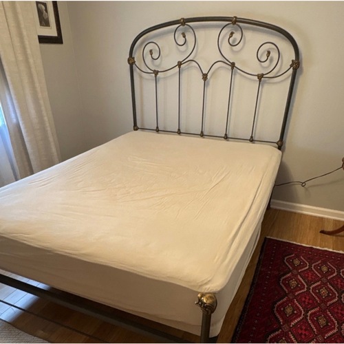 Used Pottery Barn Dark Brown Metal Queen Bed for sale on AptDeco